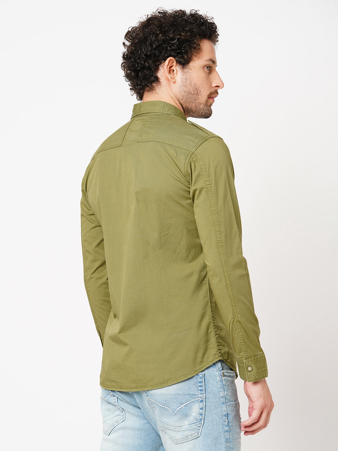 Pure Olive Full Sleeve Solid Shirt (Leo F/Slv Fit)