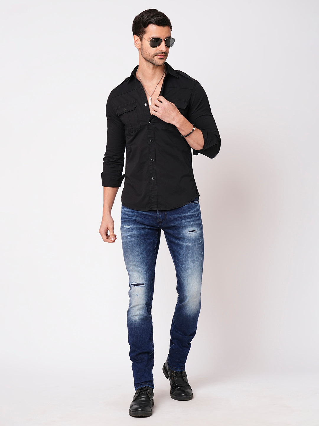 Jet Black Full Sleeve Solid Shirt (Leo F/Slv Fit)