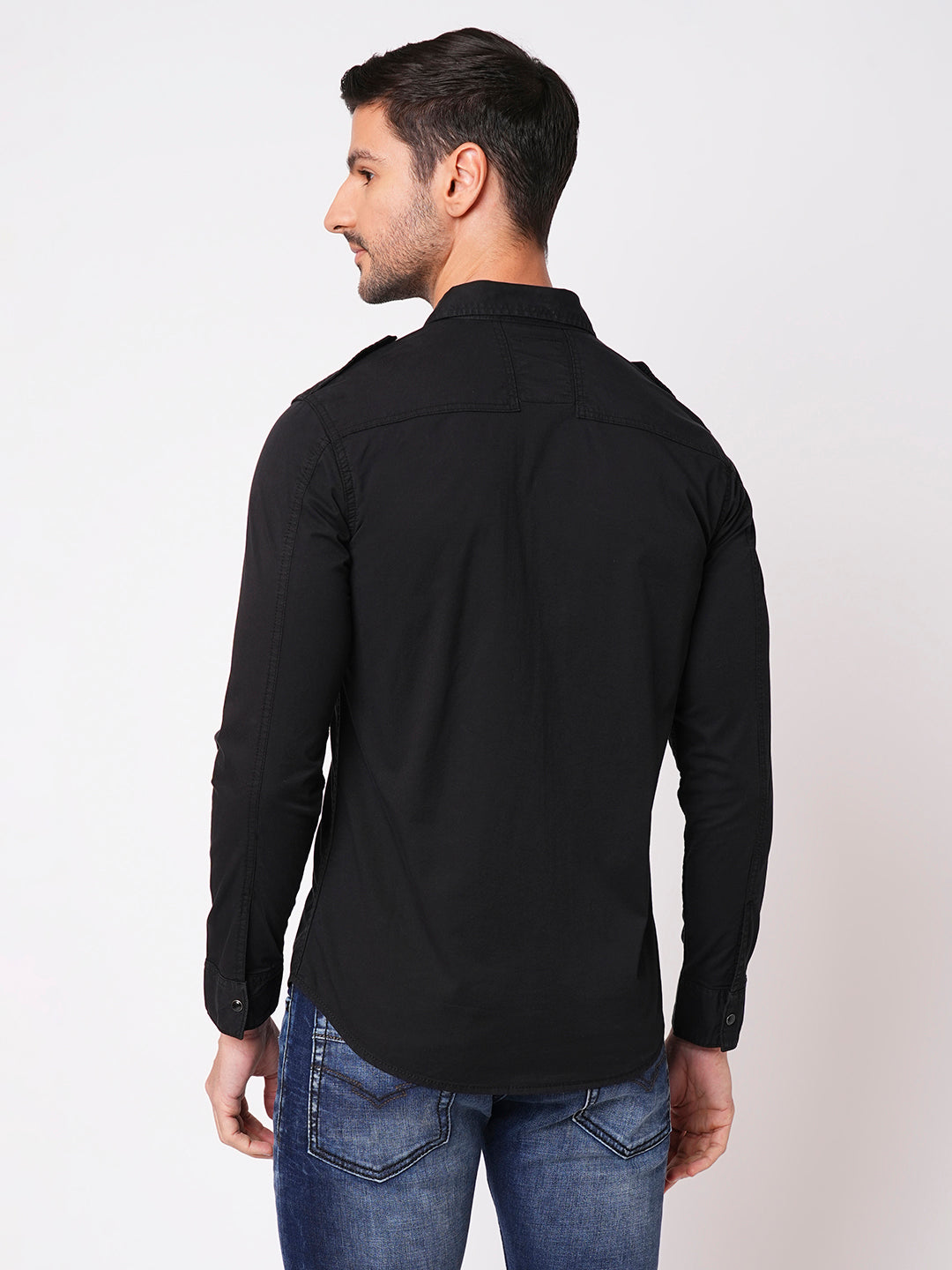 Jet Black Full Sleeve Solid Shirt (Leo F/Slv Fit)