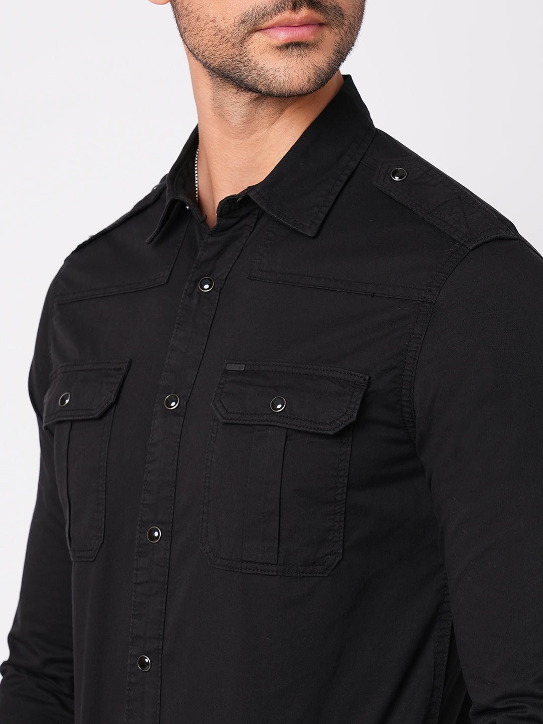 Jet Black Full Sleeve Solid Shirt (Leo F/Slv Fit)