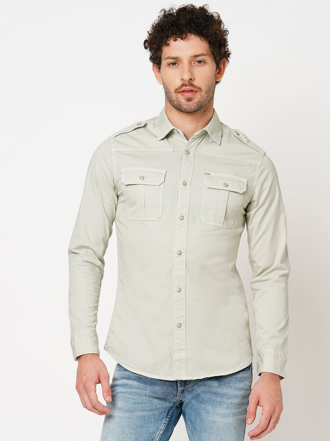 Silver Grey Full Sleeve Solid Shirt (Leo F/Slv Fit)