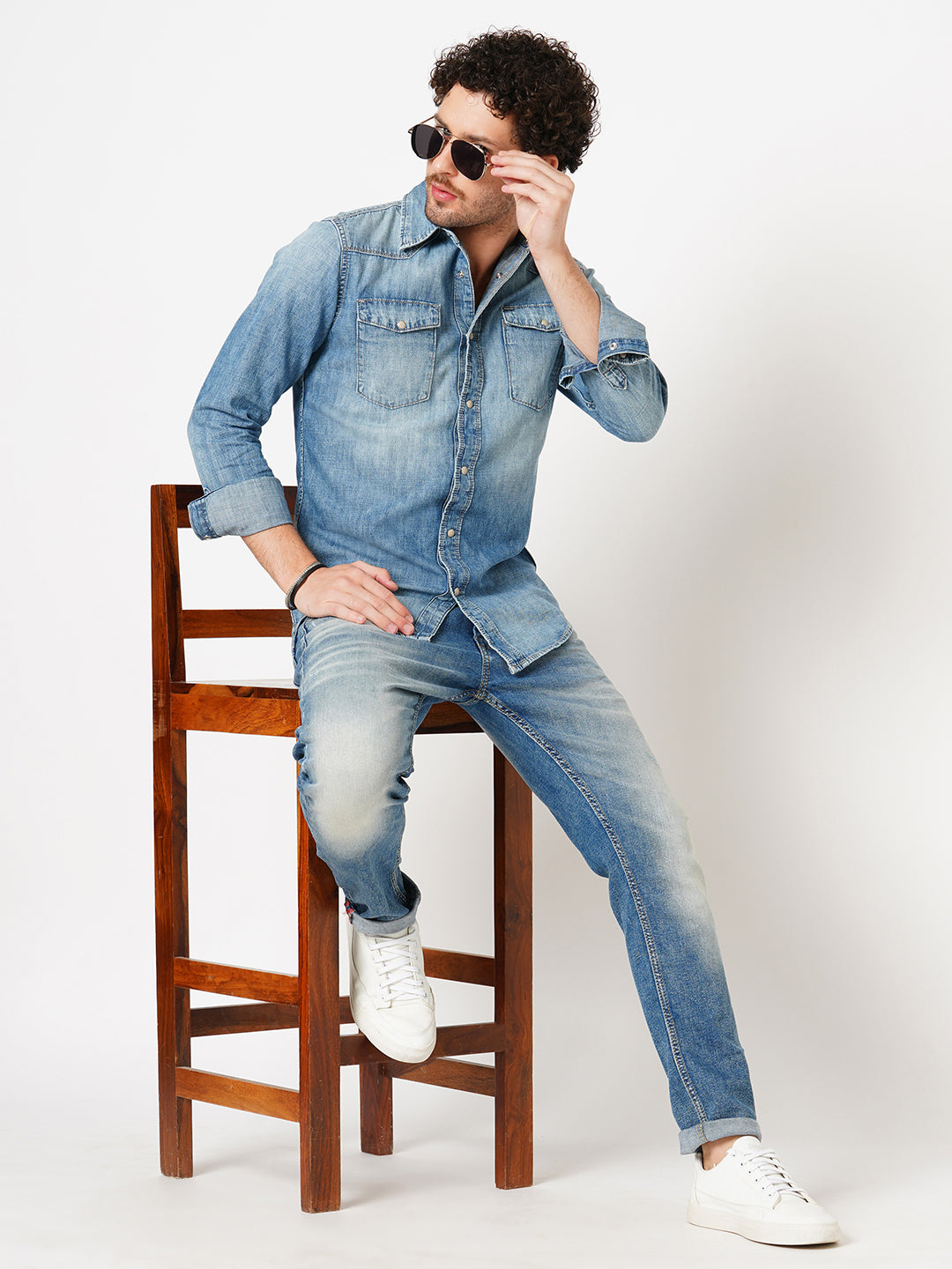 Med Blue Full Sleeve Denim Shirt (Stalone F/Slv Fit)