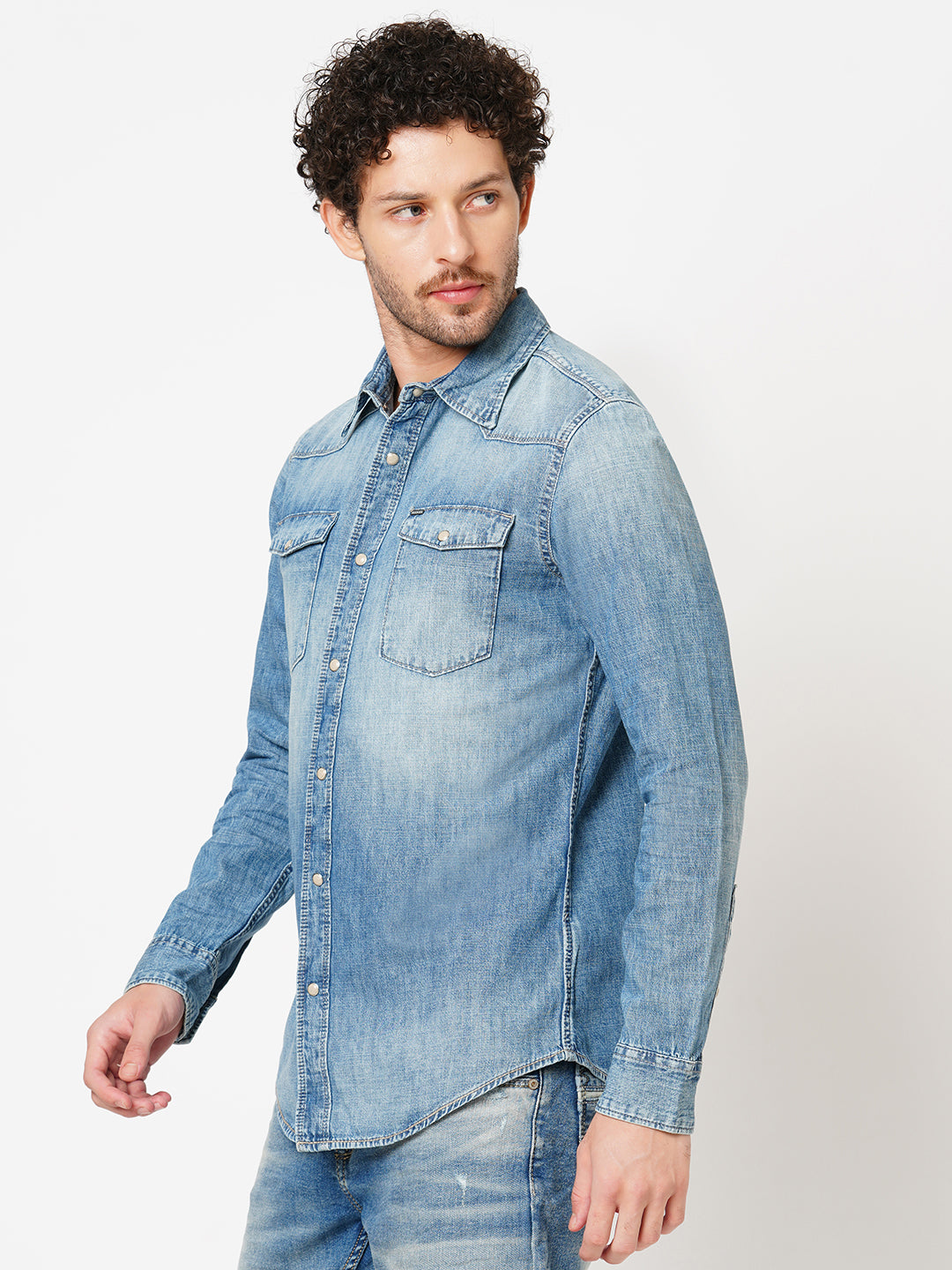 Med Blue Full Sleeve Denim Shirt (Stalone F/Slv Fit)