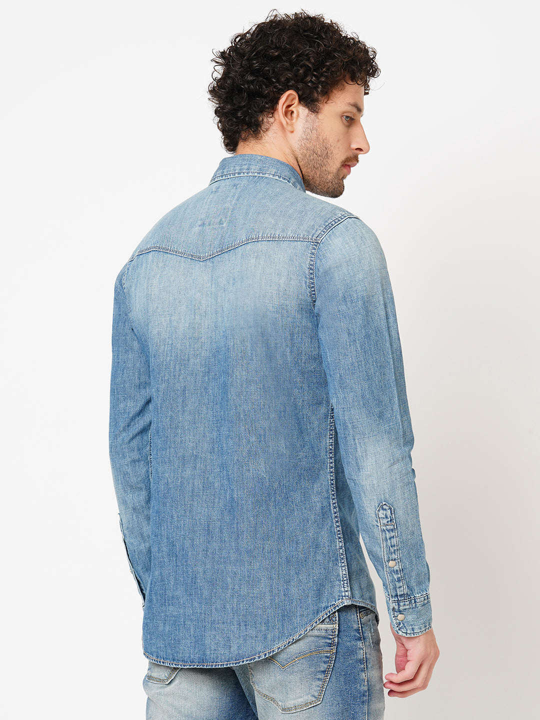 Med Blue Full Sleeve Denim Shirt (Stalone F/Slv Fit)