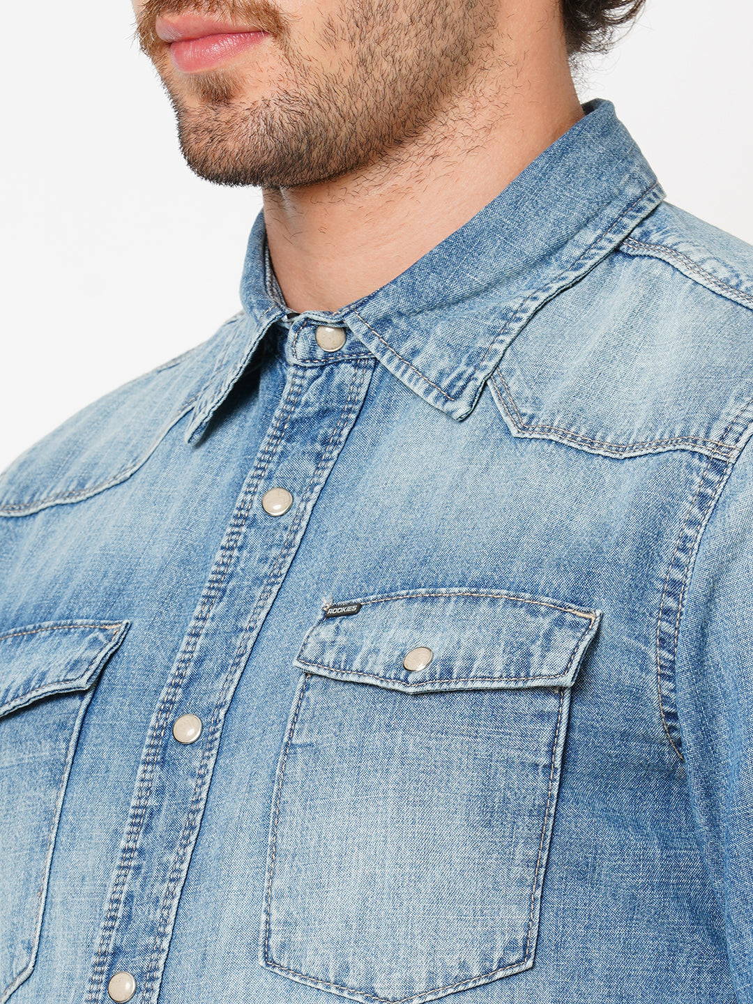 Med Blue Full Sleeve Denim Shirt (Stalone F/Slv Fit)