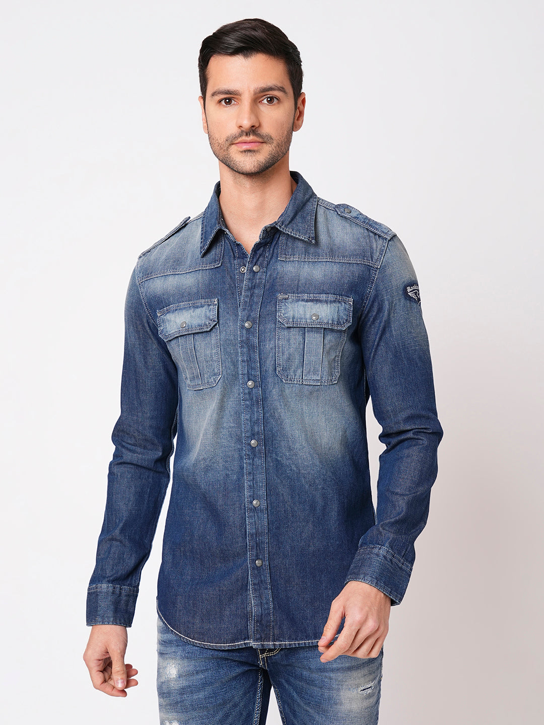 Med Blue Full Sleeve Denim Shirt (Stalone F/Slv Fit)