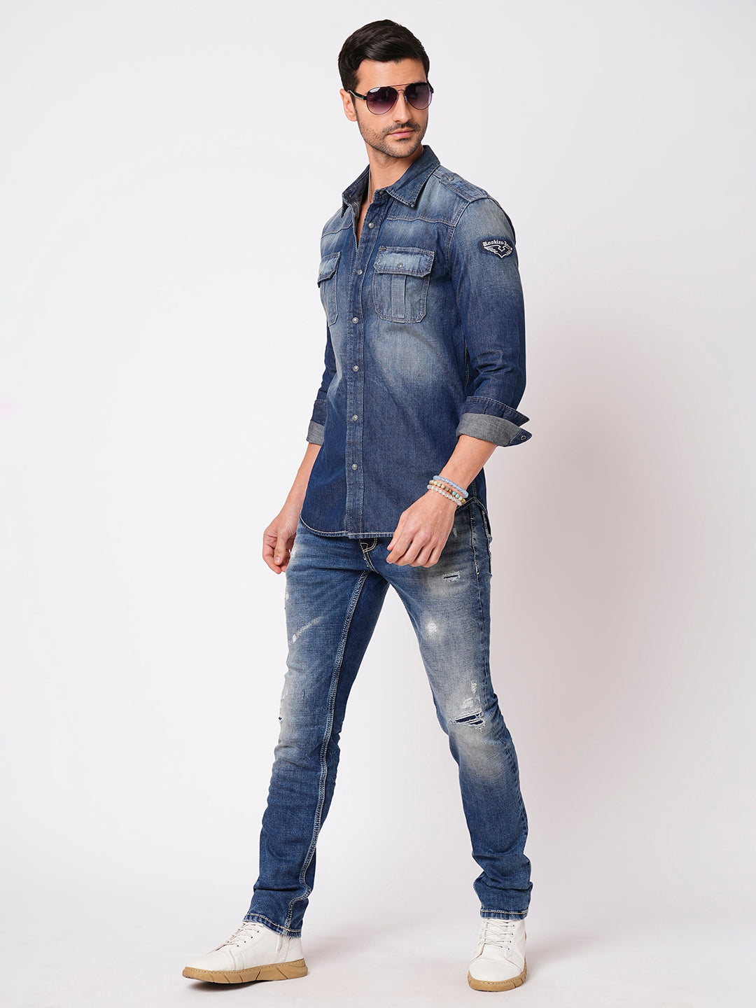 Med Blue Full Sleeve Denim Shirt (Stalone F/Slv Fit)