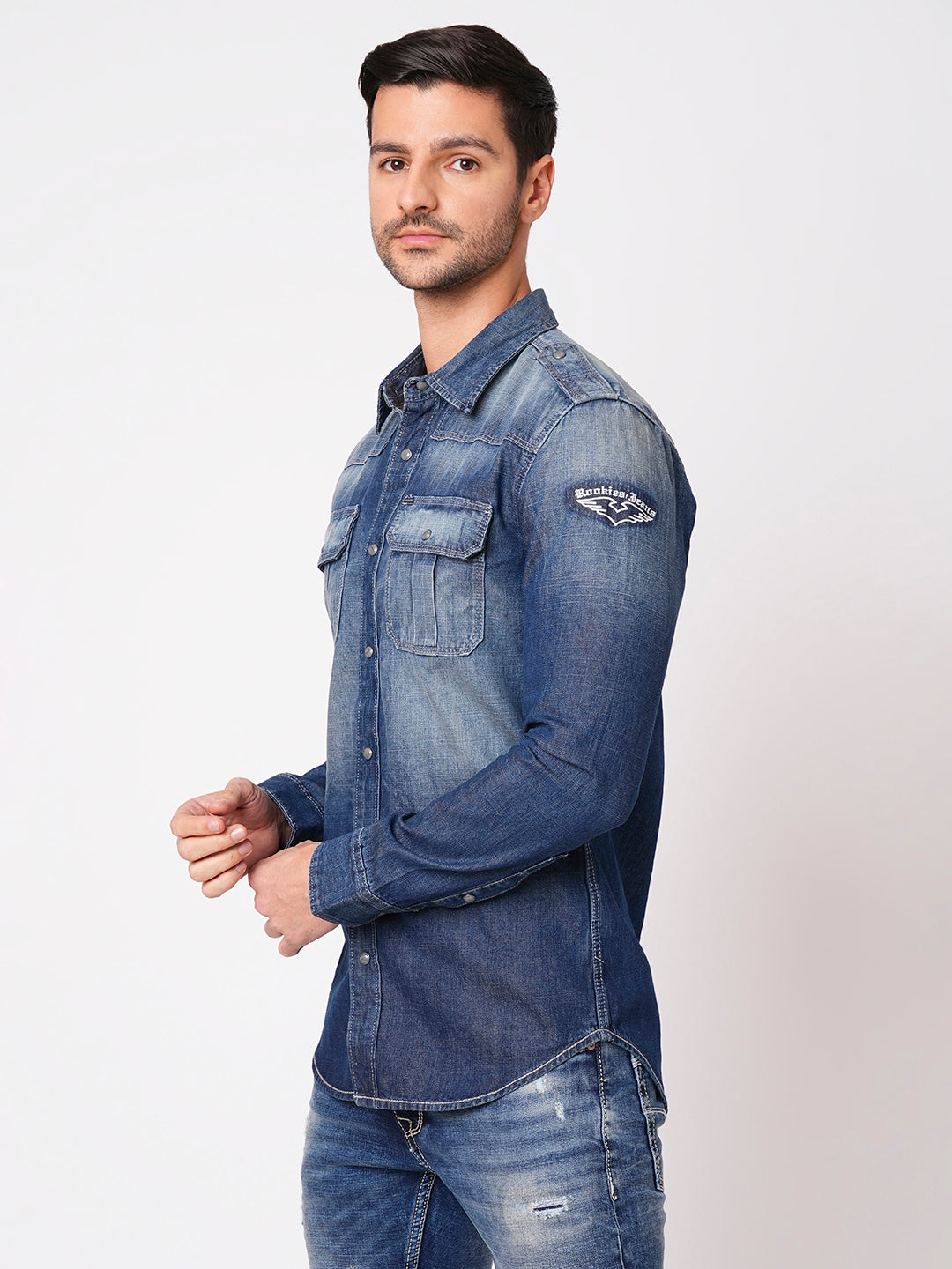 Med Blue Full Sleeve Denim Shirt (Stalone F/Slv Fit)