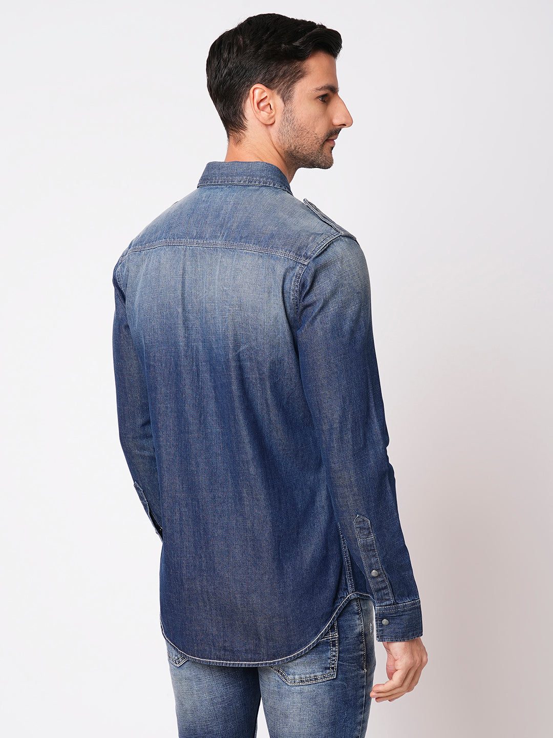 Med Blue Full Sleeve Denim Shirt (Stalone F/Slv Fit)