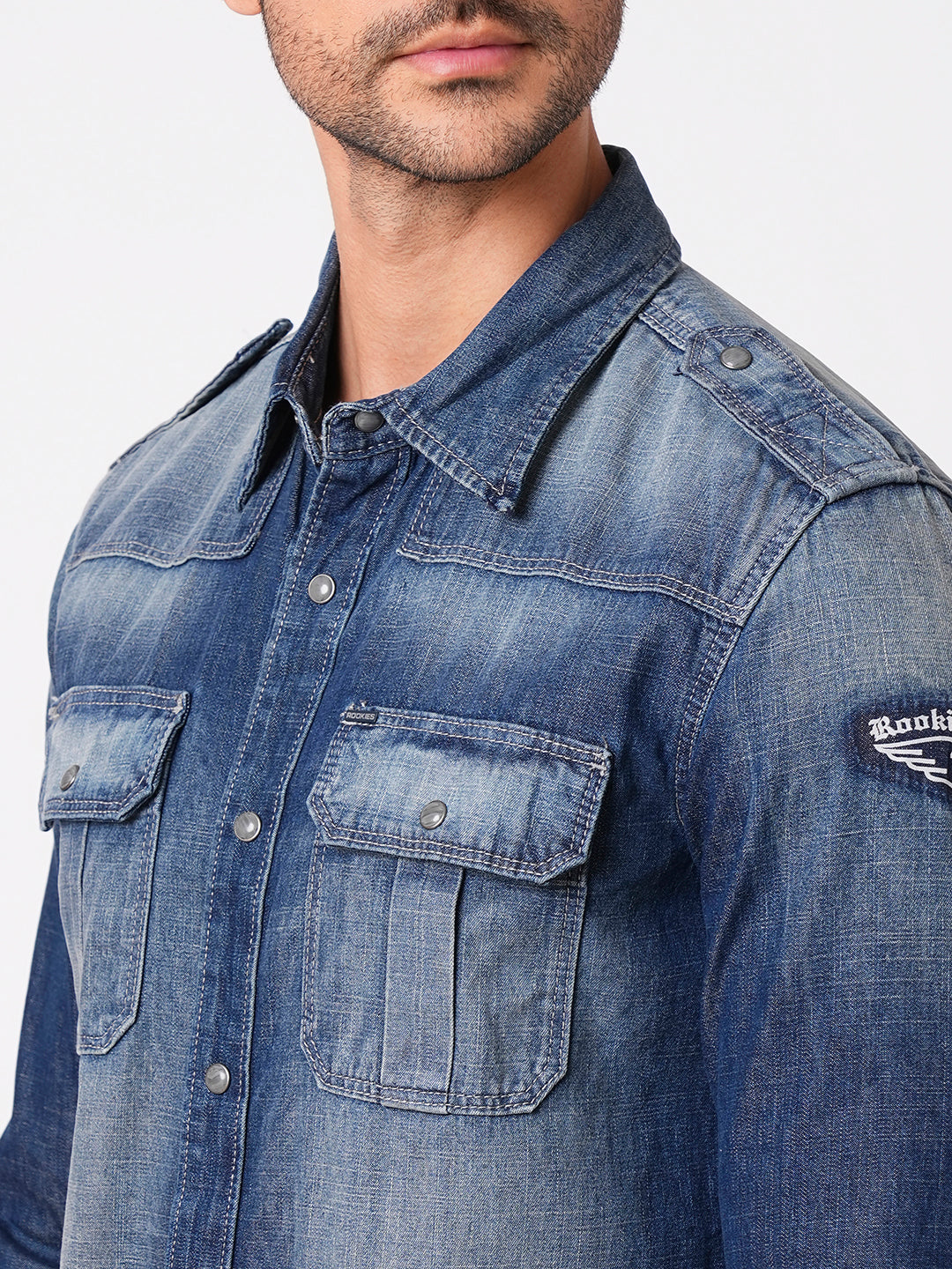 Med Blue Full Sleeve Denim Shirt (Stalone F/Slv Fit)