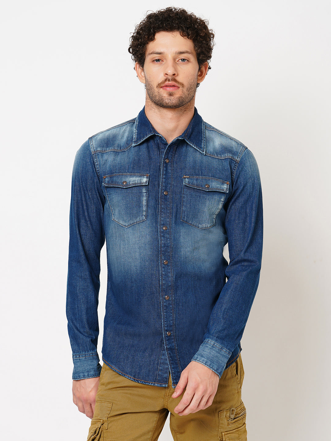 Med Blue Full Sleeve Denim Shirt (Stalone F/Slv Fit)