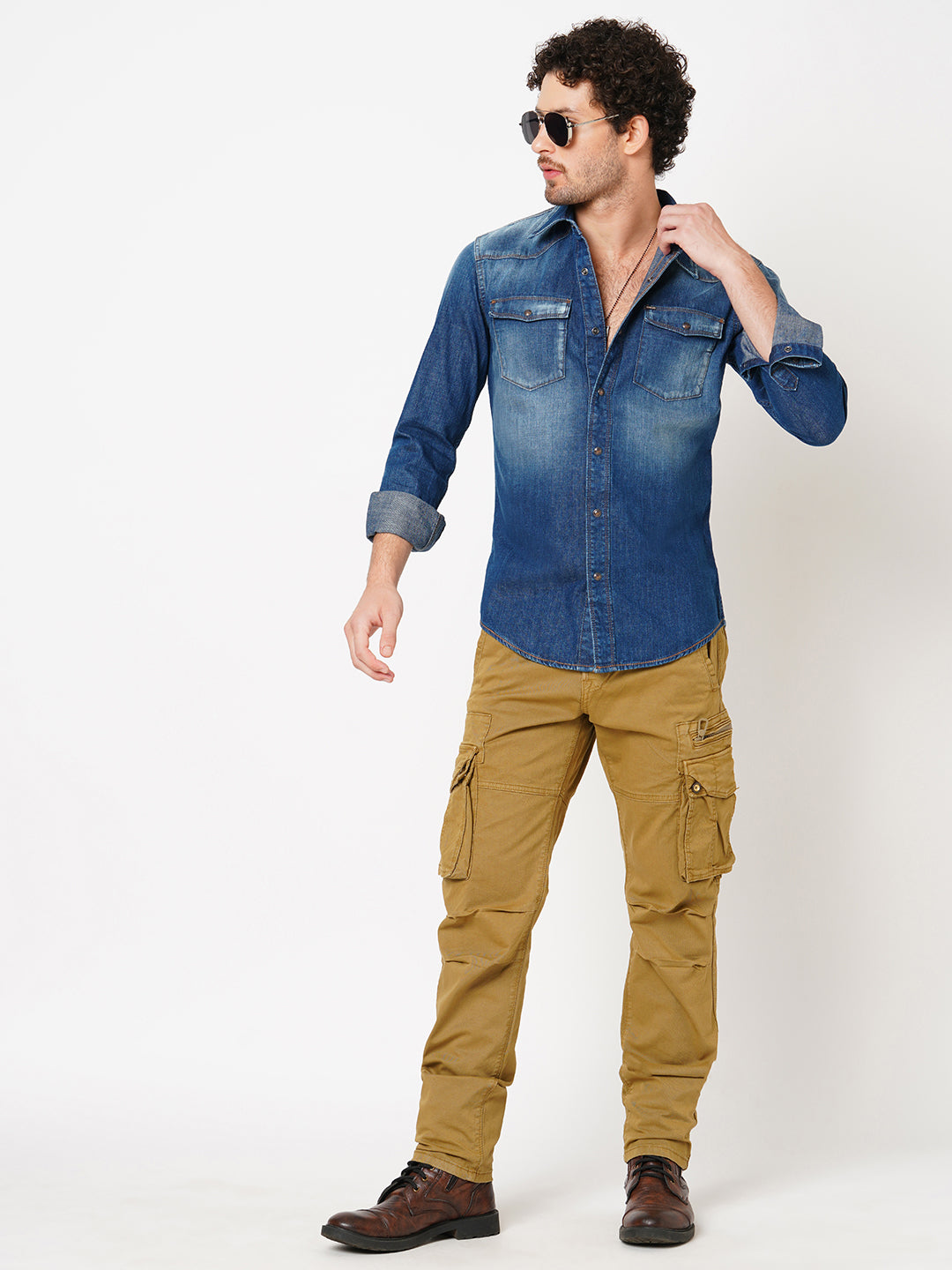 Med Blue Full Sleeve Denim Shirt (Stalone F/Slv Fit)