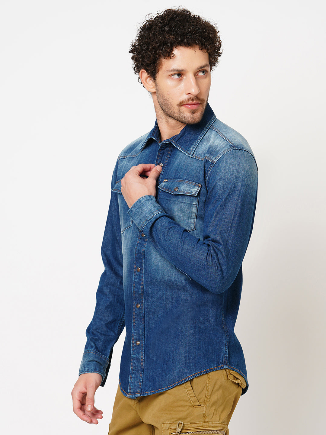 Med Blue Full Sleeve Denim Shirt (Stalone F/Slv Fit)