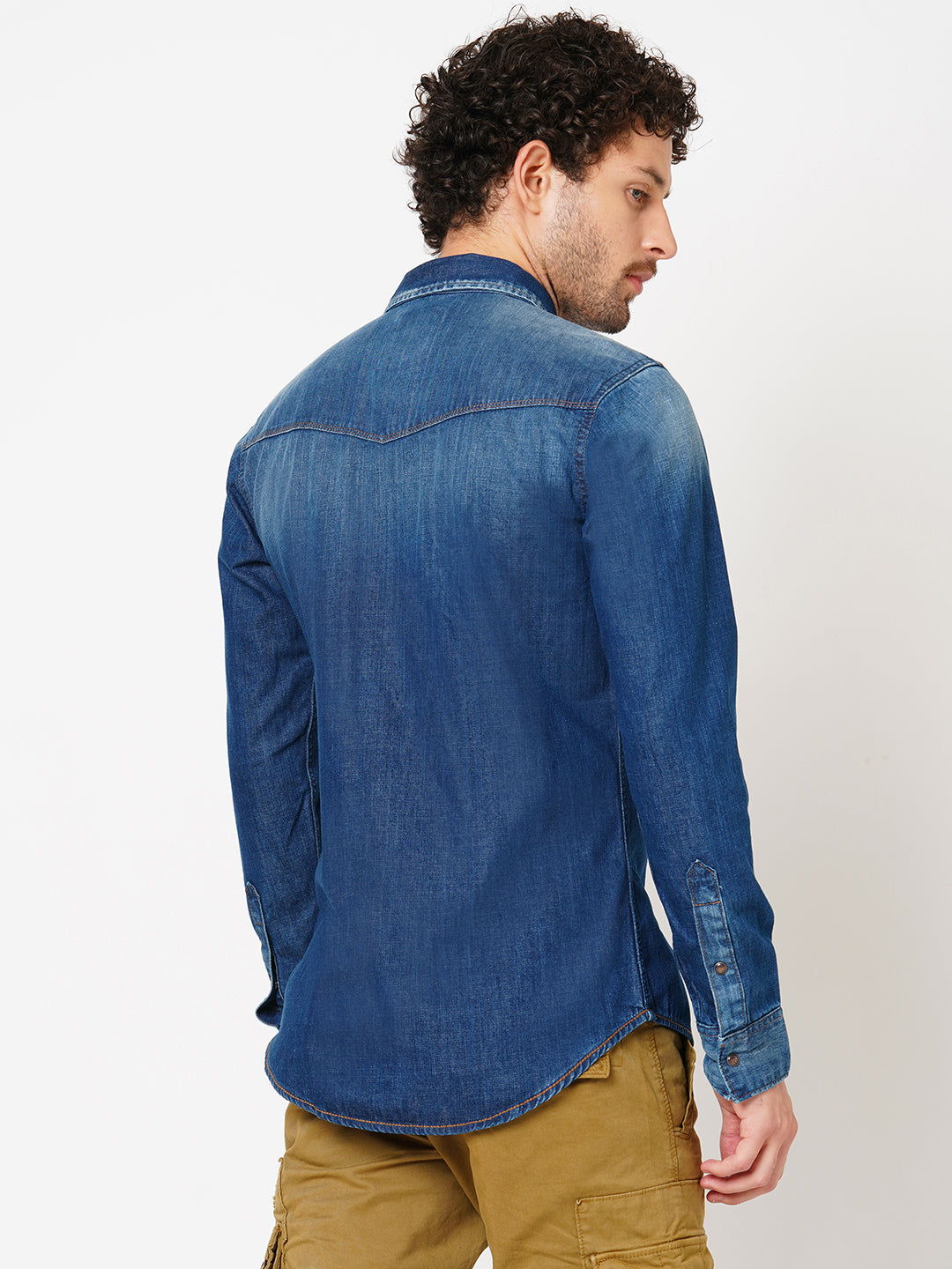 Med Blue Full Sleeve Denim Shirt (Stalone F/Slv Fit)