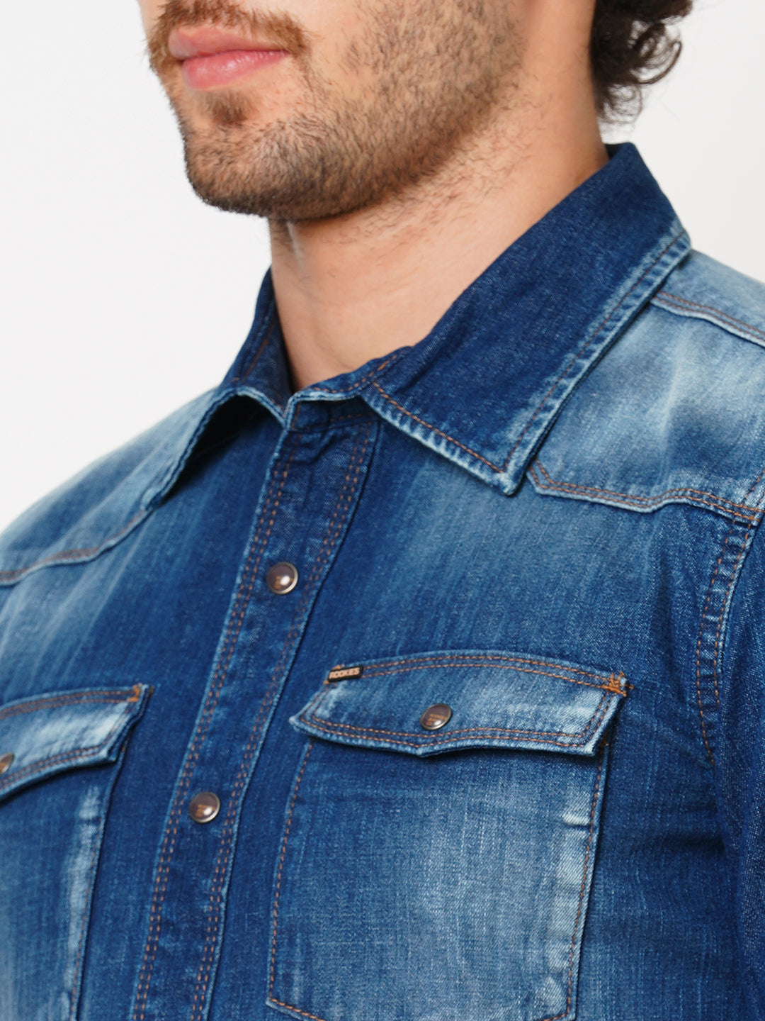 Med Blue Full Sleeve Denim Shirt (Stalone F/Slv Fit)