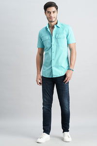 Blue Radiance Half Sleeve Solid Shirt (Leo H/Slv Fit)