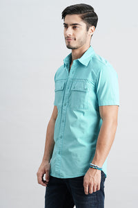 Blue Radiance Half Sleeve Solid Shirt (Leo H/Slv Fit)
