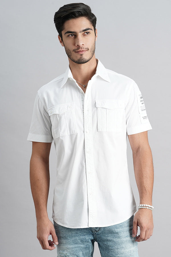 White Half Sleeve Solid Shirt (Leo H/Slv Fit)