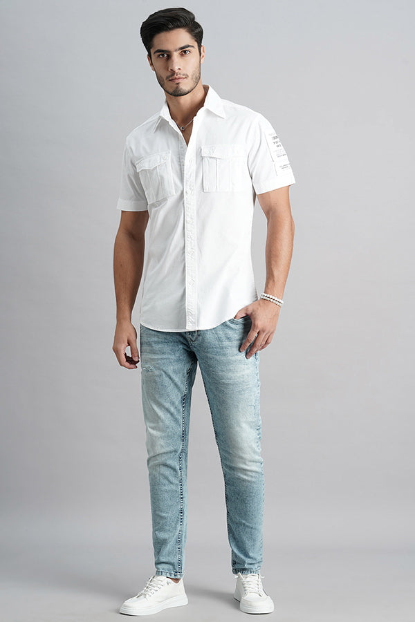 White Half Sleeve Solid Shirt (Leo H/Slv Fit)