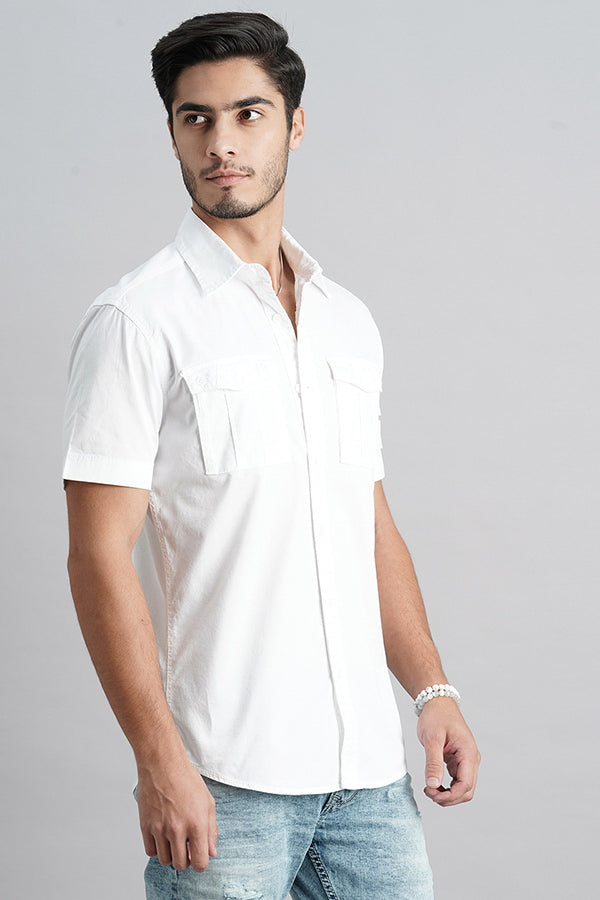 White Half Sleeve Solid Shirt (Leo H/Slv Fit)