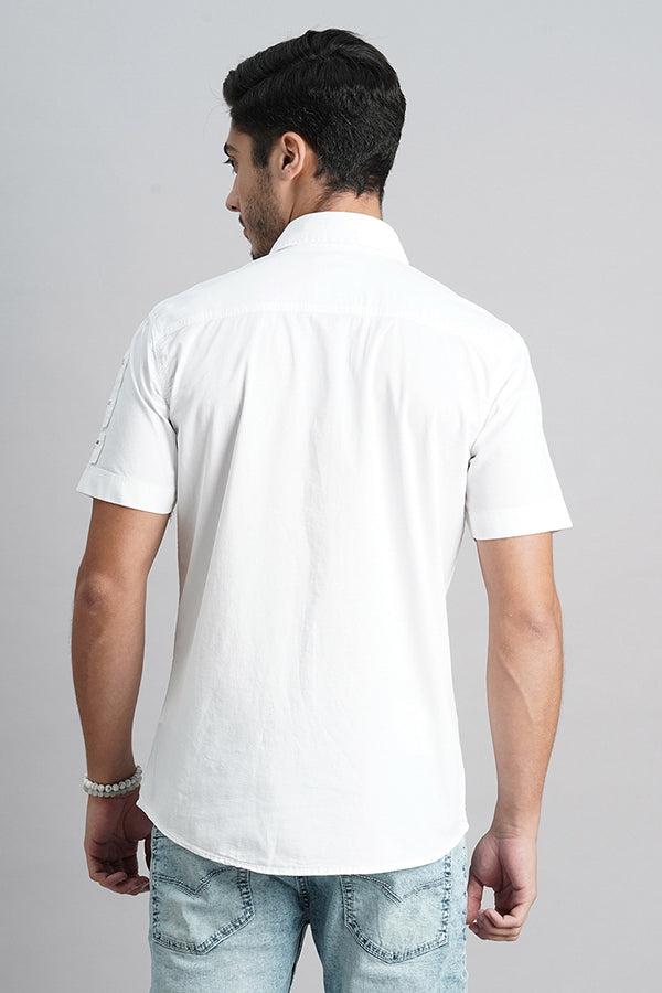 White Half Sleeve Solid Shirt (Leo H/Slv Fit)