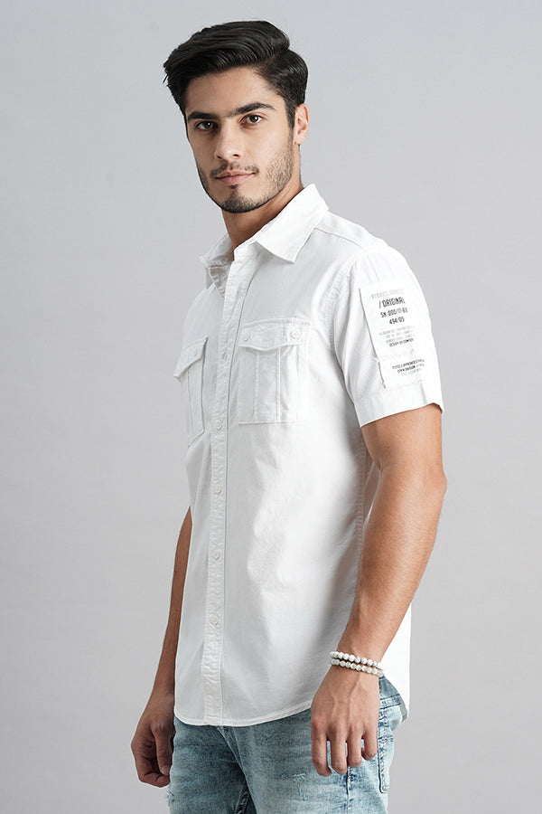 White Half Sleeve Solid Shirt (Leo H/Slv Fit)