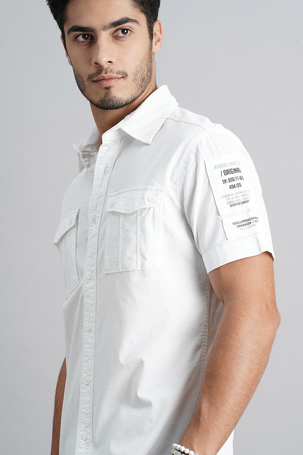 White Half Sleeve Solid Shirt (Leo H/Slv Fit)