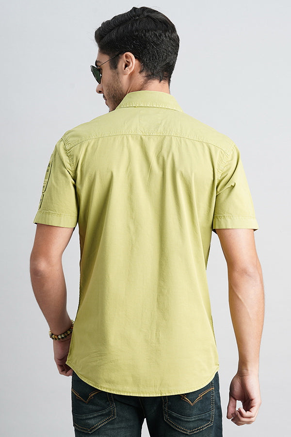 Olive Half Sleeve Solid Shirt (Leo H/Slv Fit)