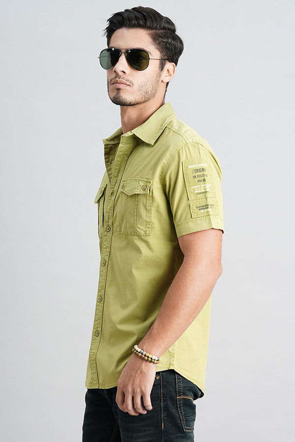 Olive Half Sleeve Solid Shirt (Leo H/Slv Fit)