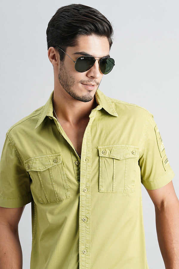 Olive Half Sleeve Solid Shirt (Leo H/Slv Fit)