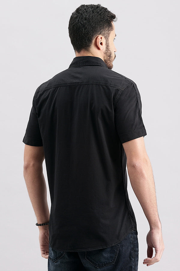 Black Half Sleeve Solid Shirt (Leo H/Slv Fit)