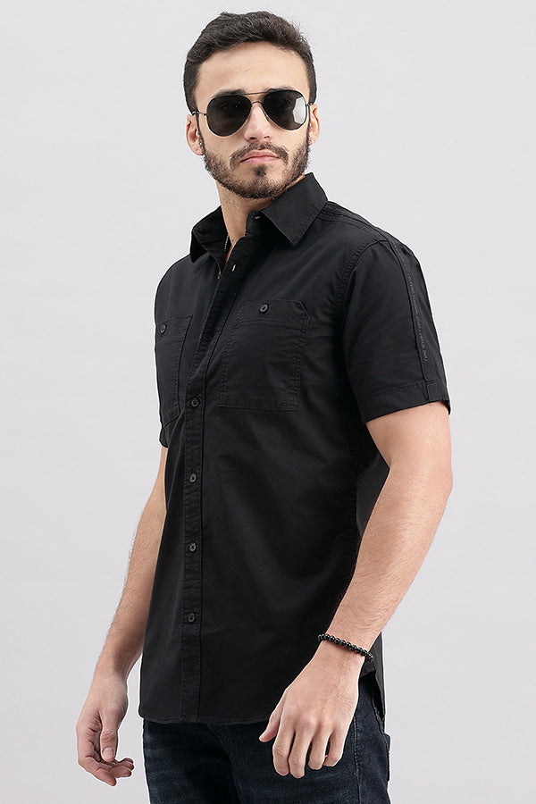 Black Half Sleeve Solid Shirt (Leo H/Slv Fit)