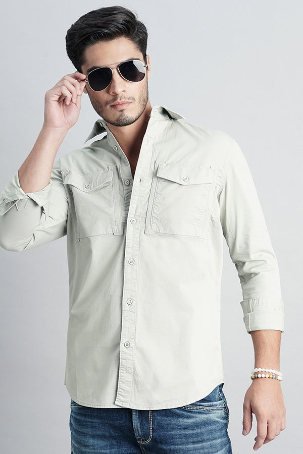 Smoke Green Full Sleeve Solid Shirt (Leo F/Slv Fit)