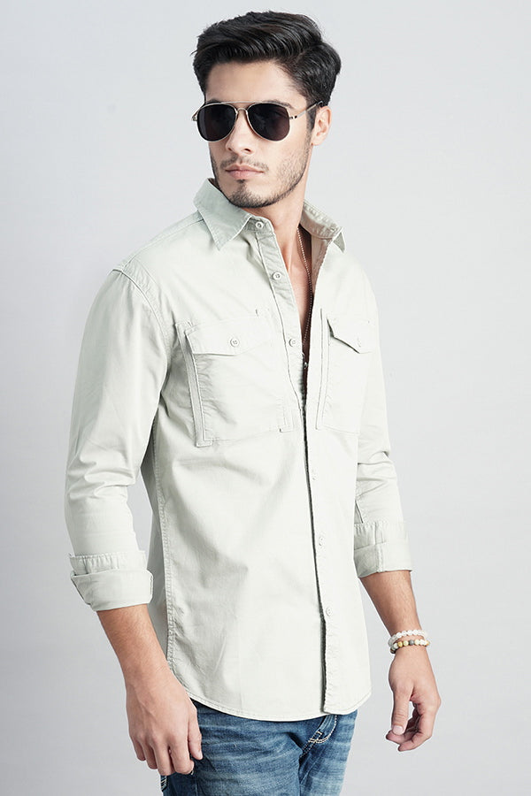 Smoke Green Full Sleeve Solid Shirt (Leo F/Slv Fit)