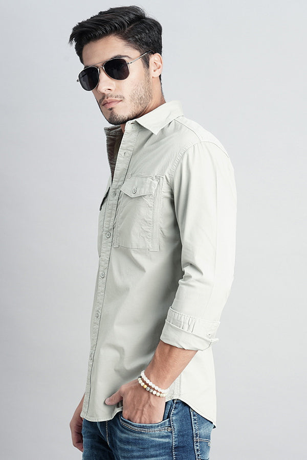 Smoke Green Full Sleeve Solid Shirt (Leo F/Slv Fit)