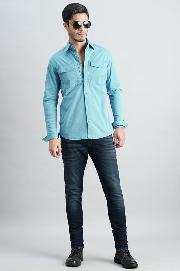 Sky Blue Full Sleeve Solid Shirt (Leo F/Slv Fit)