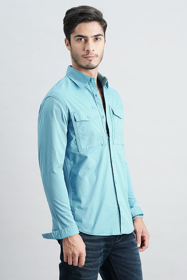 Sky Blue Full Sleeve Solid Shirt (Leo F/Slv Fit)