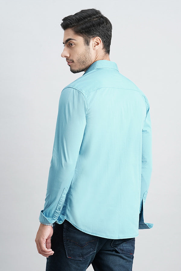 Sky Blue Full Sleeve Solid Shirt (Leo F/Slv Fit)