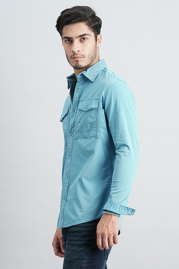 Sky Blue Full Sleeve Solid Shirt (Leo F/Slv Fit)