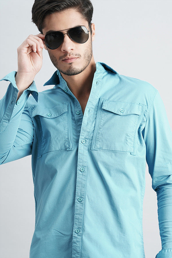 Sky Blue Full Sleeve Solid Shirt (Leo F/Slv Fit)