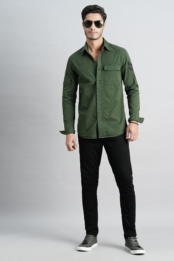 Dk M Green Full Sleeve Solid Shirt (Leo F/Slv Fit)