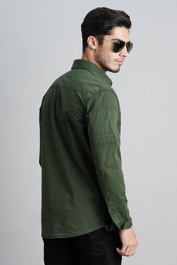 Dk M Green Full Sleeve Solid Shirt (Leo F/Slv Fit)