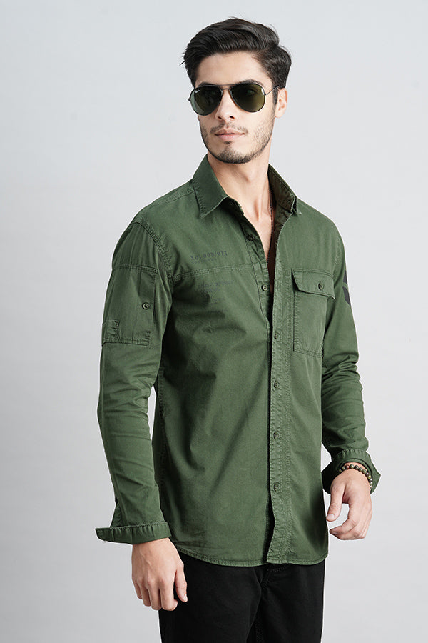 Dk M Green Full Sleeve Solid Shirt (Leo F/Slv Fit)