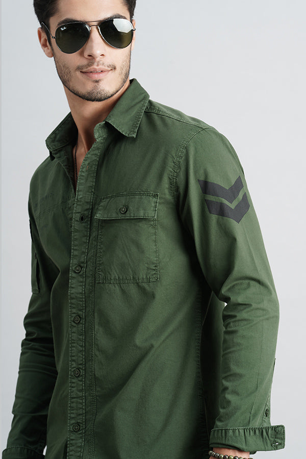 Dk M Green Full Sleeve Solid Shirt (Leo F/Slv Fit)