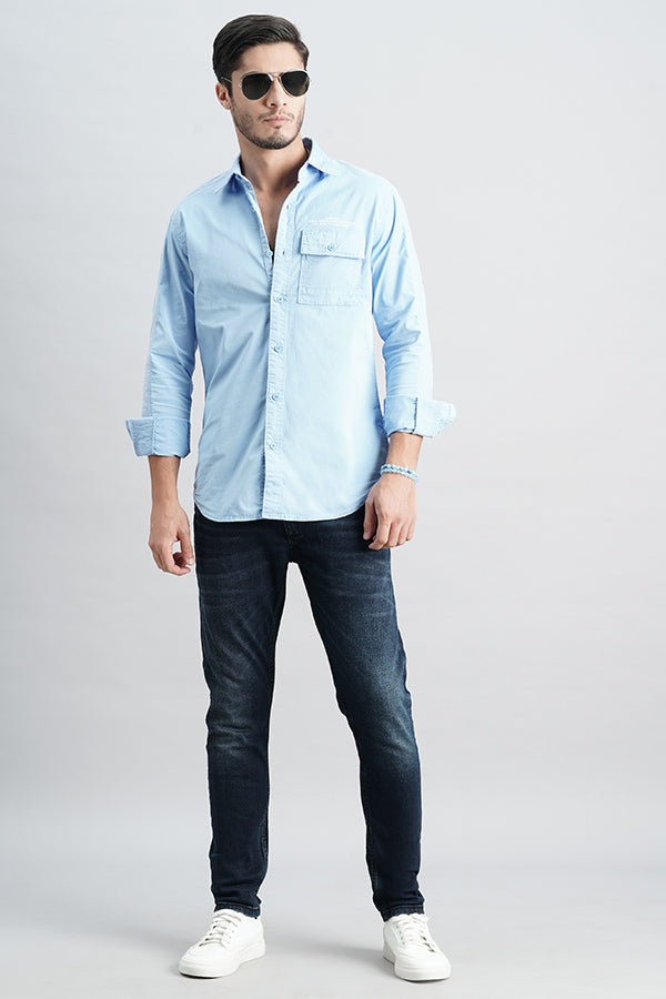 Airforce Blue Full Sleeve Solid Shirt (Leo F/Slv Fit)