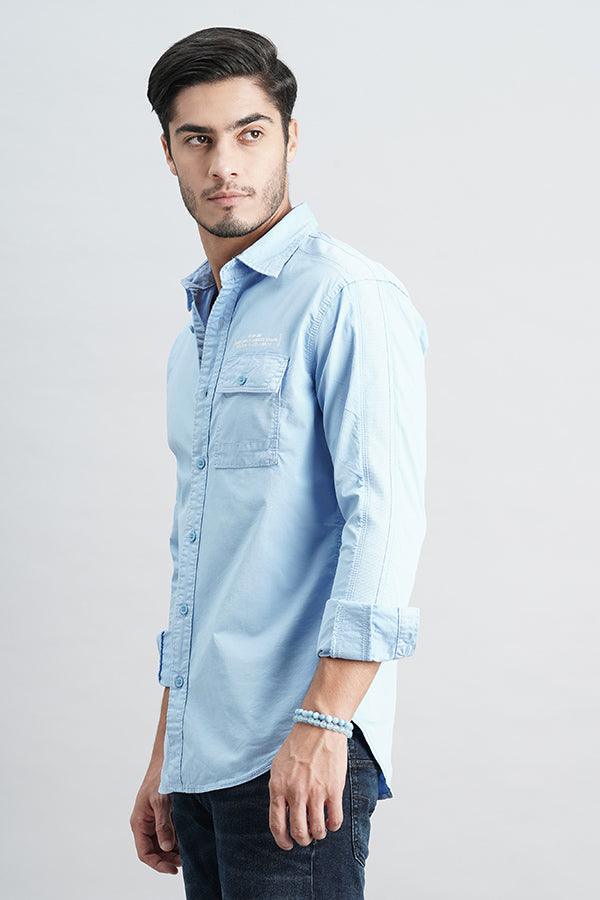 Airforce Blue Full Sleeve Solid Shirt (Leo F/Slv Fit)