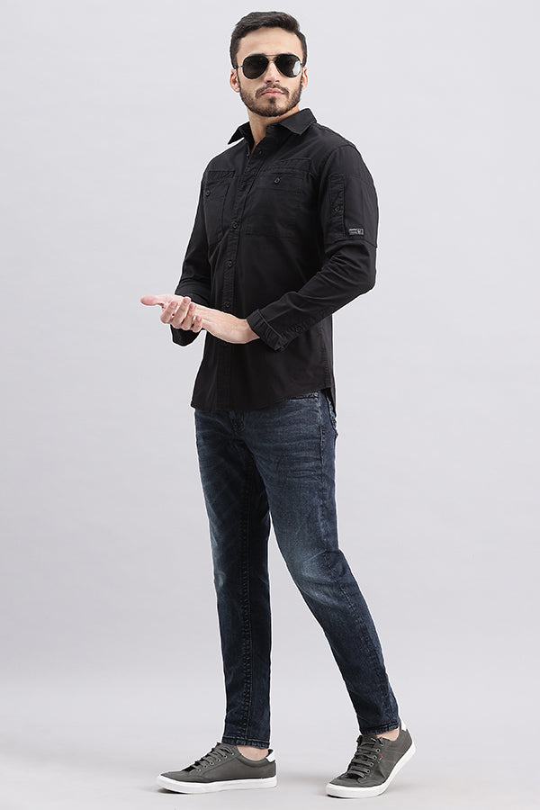 Black Full Sleeve Solid Shirt (Leo F/Slv Fit)