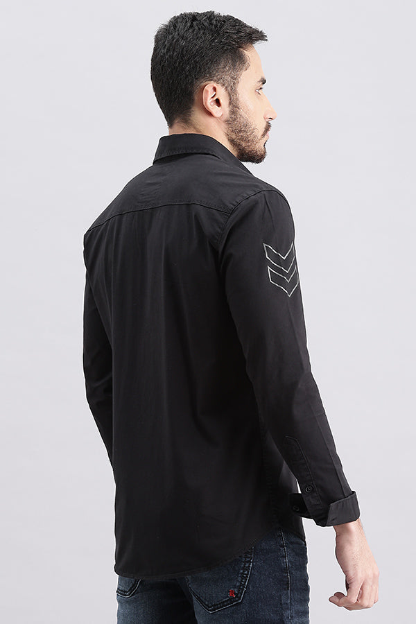 Black Full Sleeve Solid Shirt (Leo F/Slv Fit)