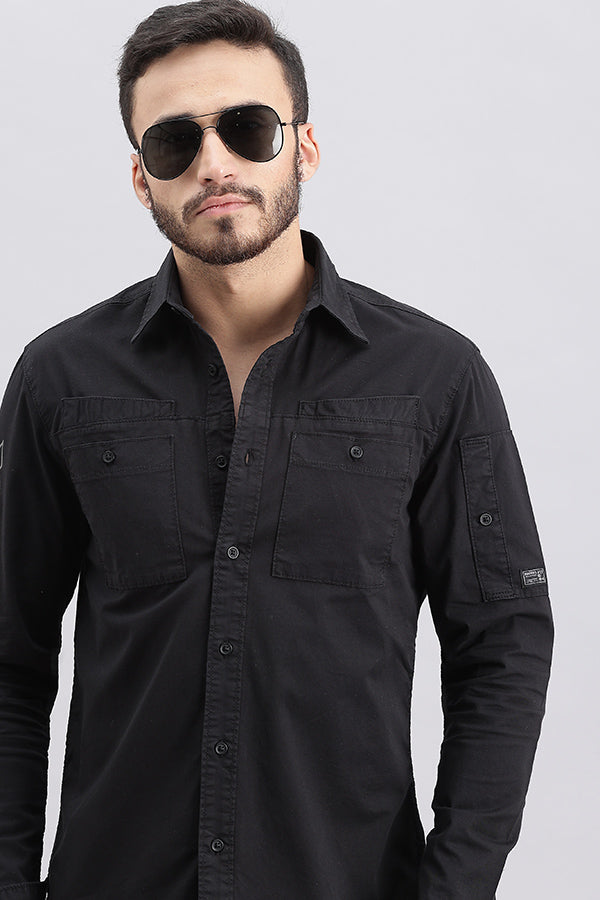 Black Full Sleeve Solid Shirt (Leo F/Slv Fit)