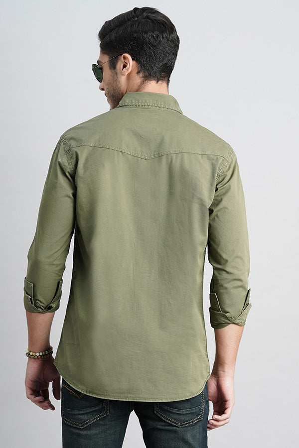 Military Green Full Sleeve Solid Shirt (Leo F/Slv Fit)